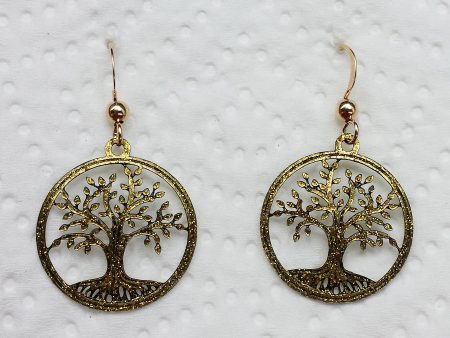 Glittering Gold Tree of Life Earrings Discount