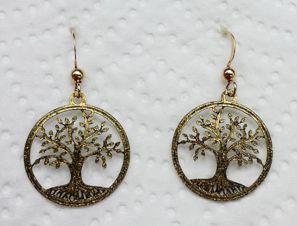 Glittering Gold Tree of Life Earrings Discount