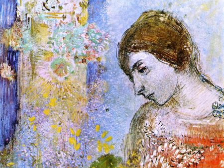 Woman with Pillar of Flowers by Odilon Redon - Hand-Painted Oil Painting on Canvas For Discount