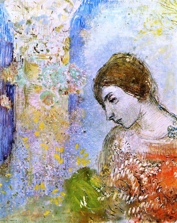 Woman with Pillar of Flowers by Odilon Redon - Hand-Painted Oil Painting on Canvas For Discount