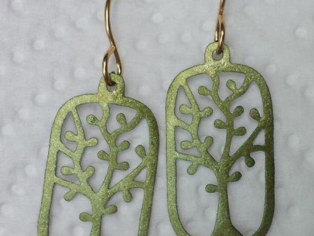 Antique Brass Rectangular Tree Cut Out Earrings - SALE! For Discount