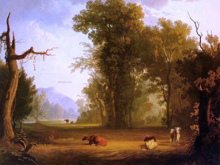 Landscape with Cattle by George Caleb Bingham - Hand-Painted Oil Painting on Canvas For Discount