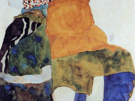 Two Seated Girls by Egon Schiele - Hand-Painted Oil Painting on Canvas For Discount