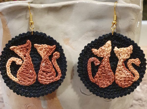 Tawny  Tortoiseshell Kitty Cat Crochet Earrings Cheap