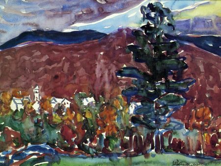 Village Against Purple Mountain by Maurice Prendergast - Hand-Painted Oil Painting on Canvas Online Hot Sale