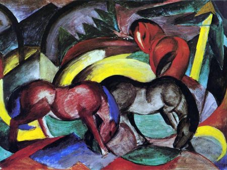 Three Horses by Franz Marc - Hand-Painted Oil Painting on Canvas Hot on Sale