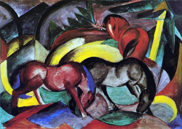 Three Horses by Franz Marc - Hand-Painted Oil Painting on Canvas Hot on Sale