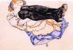 Woman with Blue Stockings by Egon Schiele - Hand-Painted Oil Painting on Canvas For Cheap