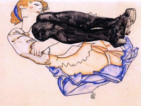 Woman with Blue Stockings by Egon Schiele - Hand-Painted Oil Painting on Canvas For Cheap