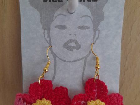 Red Pink Polyanthus Crochet Earrings Sale