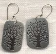 Rectangular Family Tree Silvertone Earrings with silver bead Discount