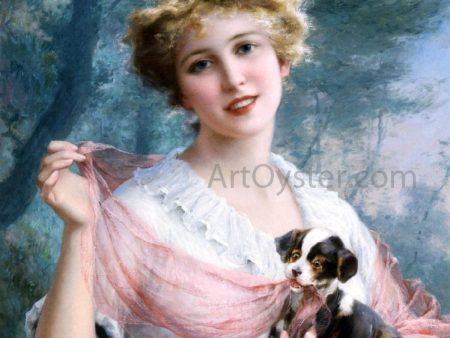 The Mischievous Puppy by Emile Vernon - Hand-Painted Oil Painting on Canvas For Discount