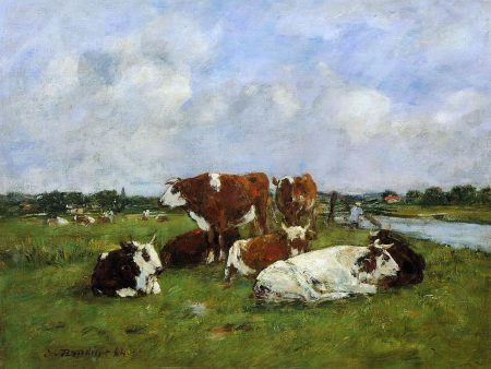 A Pasturage on the Banks of the Touques by Eugene-Louis Boudin - Hand-Painted Oil Painting on Canvas Discount