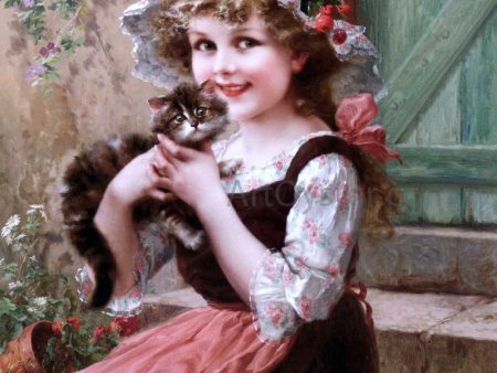 The Little Kittens by Emile Vernon - Hand-Painted Oil Painting on Canvas For Discount