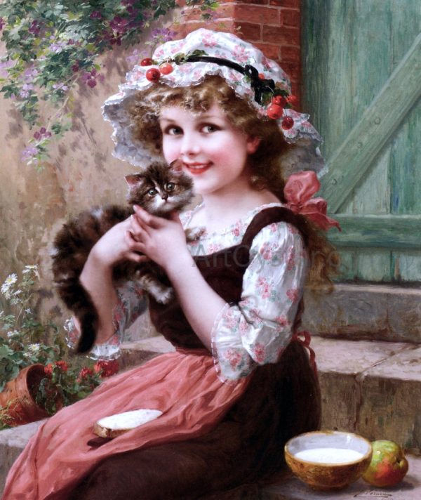 The Little Kittens by Emile Vernon - Hand-Painted Oil Painting on Canvas For Discount