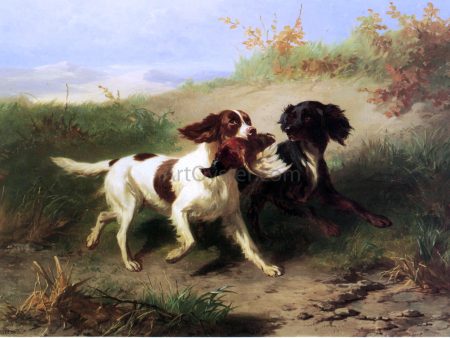 Two Spaniels in a Landscape by Condradyn Cunaeus - Hand-Painted Oil Painting on Canvas Online Sale