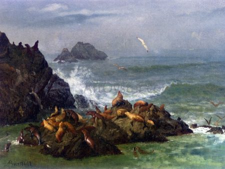 Seal Rocks, Pacific Ocean, California by Albert Bierstadt - Hand-Painted Oil Painting on Canvas on Sale