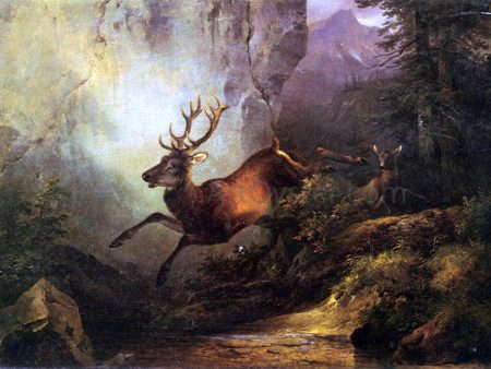 Deer Running Through a Forest by Friedrich Gauermann - Hand-Painted Oil Painting on Canvas Hot on Sale