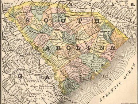 1884 Map of South Carolina on Sale