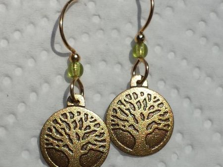 Tiny Brass Tree Earrings with Peridot Bead Online