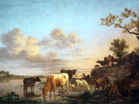 Animals by the River by Adriaen Van de Velde - Hand-Painted Oil Painting on Canvas on Sale