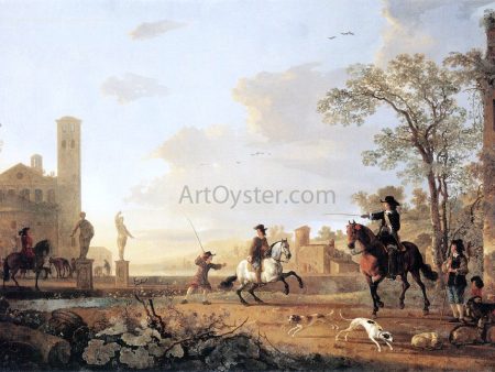 Landscape with Horse Trainers by Aelbert Cuyp - Hand-Painted Oil Painting on Canvas Supply