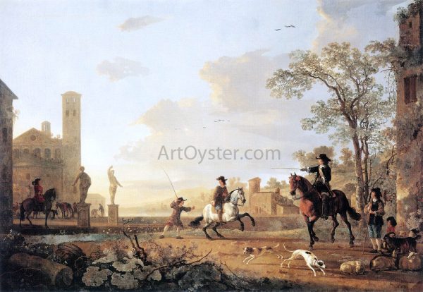 Landscape with Horse Trainers by Aelbert Cuyp - Hand-Painted Oil Painting on Canvas Supply