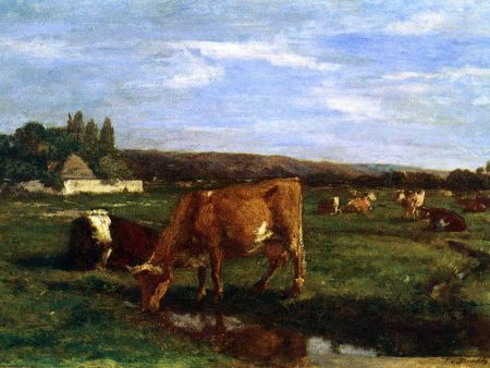 A Pasture in the Touques Valley by Eugene-Louis Boudin - Hand-Painted Oil Painting on Canvas Online now