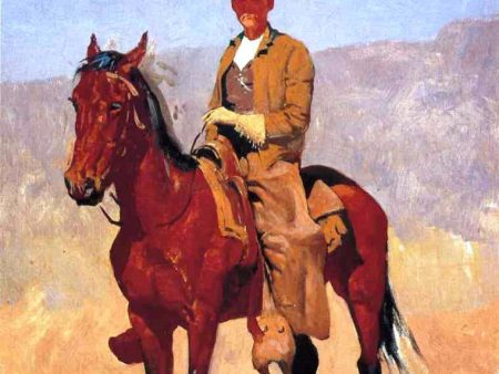 Mounted Cowboy in Chaps with Race Horse by Frederic Remington - Hand-Painted Oil Painting on Canvas Online now