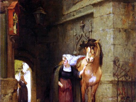 Leading the Horse from Stable by Frederick Arthur Bridgeman - Hand-Painted Oil Painting on Canvas For Cheap