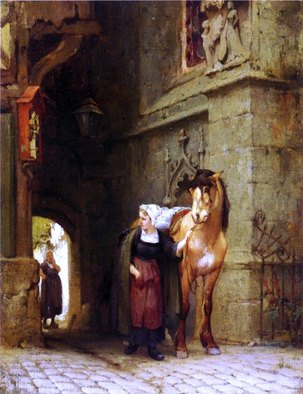 Leading the Horse from Stable by Frederick Arthur Bridgeman - Hand-Painted Oil Painting on Canvas For Cheap