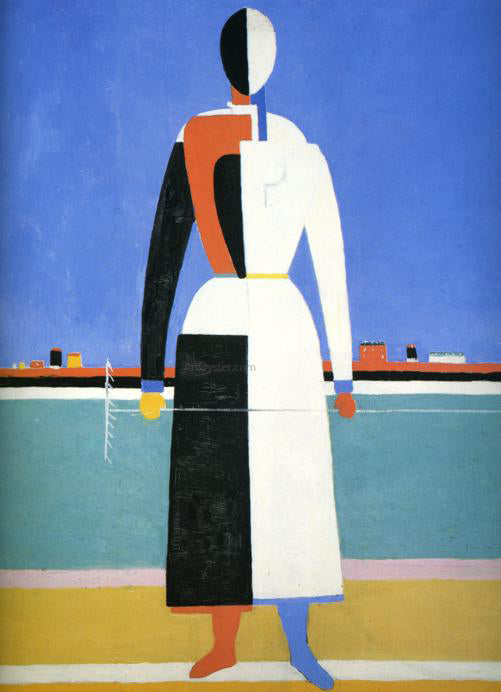 Woman with Rake by Kazimir Malevich - Hand-Painted Oil Painting on Canvas For Sale