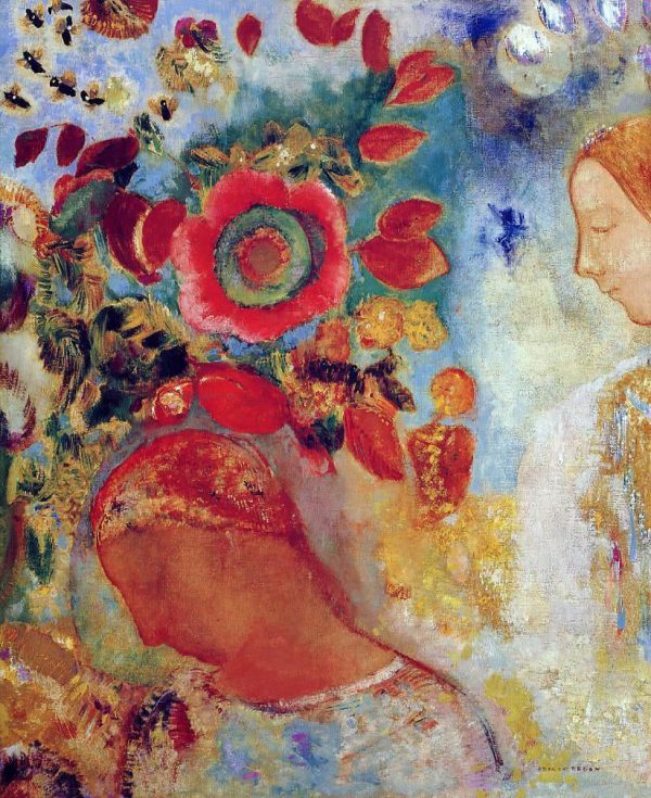 Two Young Girls among Flowers by Odilon Redon - Hand-Painted Oil Painting on Canvas Cheap