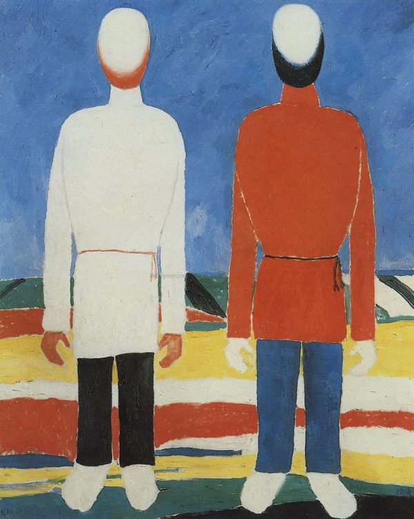 Two Male Figures by Kazimir Malevich - Hand-Painted Oil Painting on Canvas For Cheap