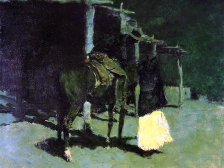 Waiting in the Moonlight by Frederic Remington - Hand-Painted Oil Painting on Canvas For Cheap