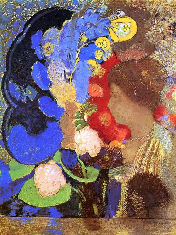 Woman among the Flowers by Odilon Redon - Hand-Painted Oil Painting on Canvas For Sale