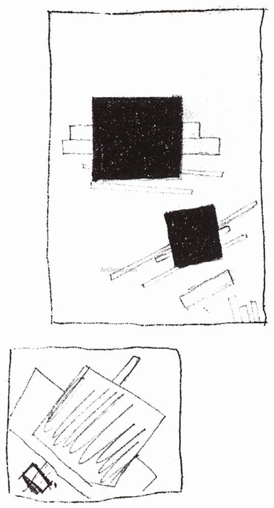 Two Squares by Kazimir Malevich - Hand-Painted Oil Painting on Canvas Discount