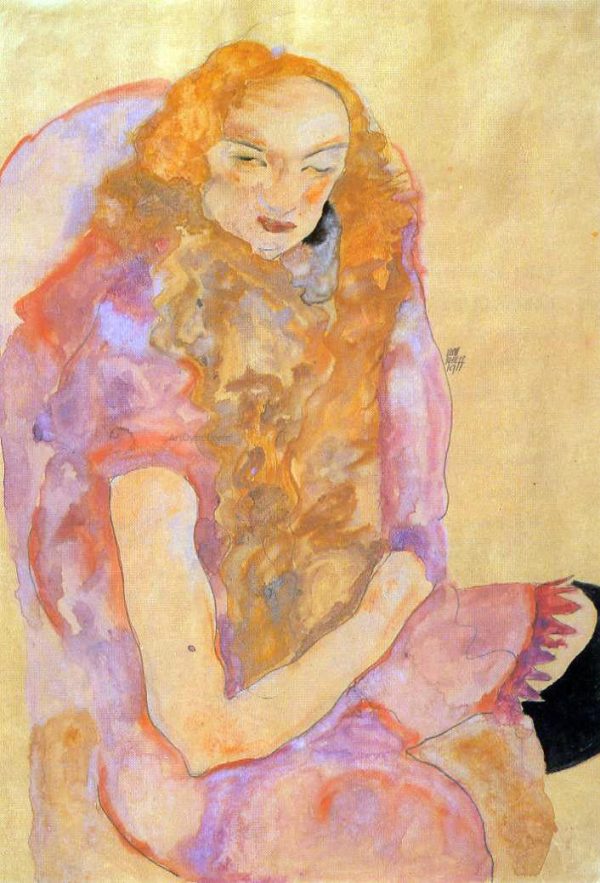 Woman with Long Hair by Egon Schiele - Hand-Painted Oil Painting on Canvas Supply