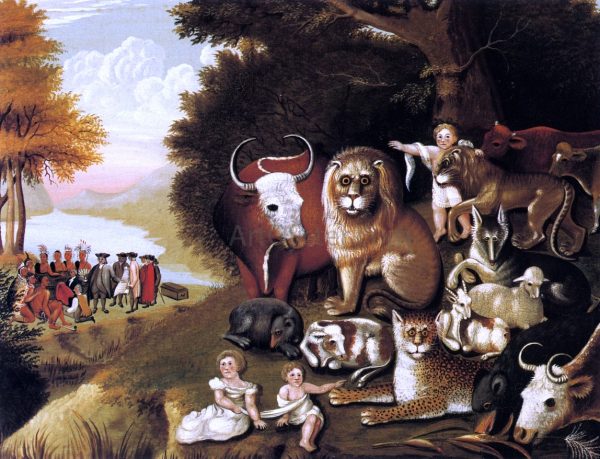 A Peaceable Kingdom by Edward Hicks - Hand-Painted Oil Painting on Canvas For Discount