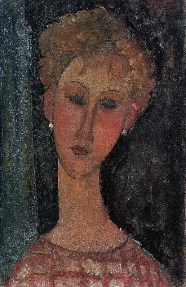 A Blond Wearing Earings by Amedeo Modigliani - Hand-Painted Oil Painting on Canvas For Cheap