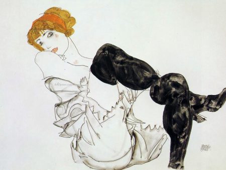 Woman in Black Stockings by Egon Schiele - Hand-Painted Oil Painting on Canvas Sale