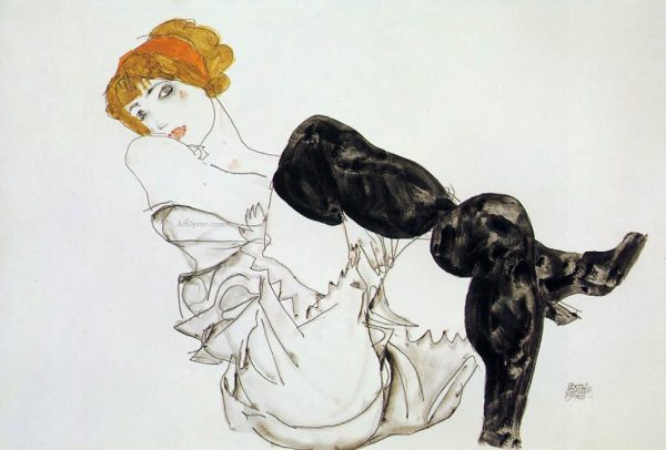 Woman in Black Stockings by Egon Schiele - Hand-Painted Oil Painting on Canvas Sale