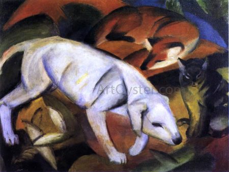 Three Animals (Dog, Fox and Cat) by Franz Marc - Hand-Painted Oil Painting on Canvas For Cheap