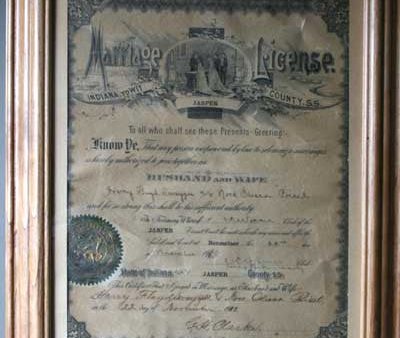 Marriage License of Harry Floyd Swaysee and Nora Odessa Poisel, Jasper County, Indiana - 1910 Online Hot Sale