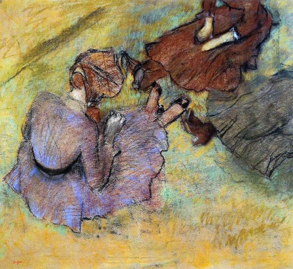 Woman Seated on the Grass by Edgar Degas - Hand-Painted Oil Painting on Canvas For Sale