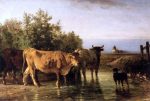 The Ford by Constant Troyon - Hand-Painted Oil Painting on Canvas For Cheap