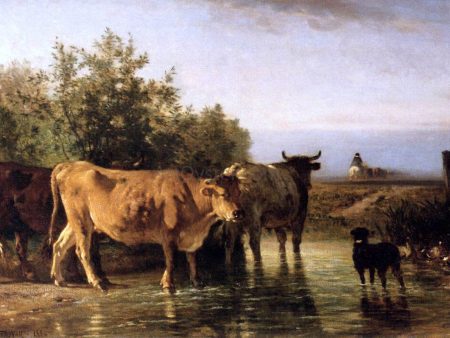 The Ford by Constant Troyon - Hand-Painted Oil Painting on Canvas For Cheap