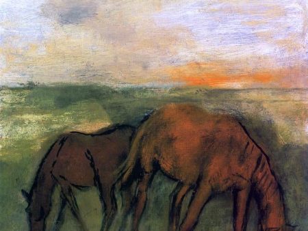 Two Horses in a Pasture by Edgar Degas - Hand-Painted Oil Painting on Canvas For Sale