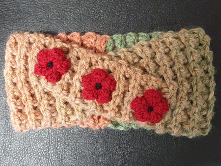 Headband - Beige Brown Green variegated with rusty red flowers For Sale