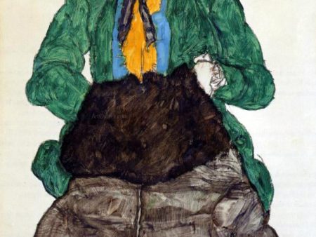 Woman in a Green Blouse and Muff by Egon Schiele - Hand-Painted Oil Painting on Canvas on Sale